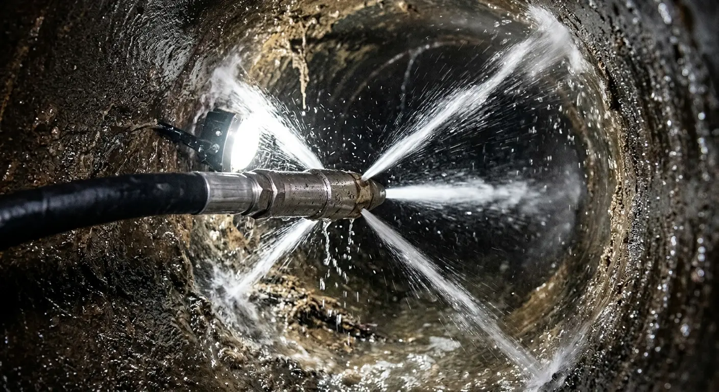 High-pressure hydro jetting nozzle cleaning sewer pipe for Storm Drain Cleaning in Hidden Valley Lake